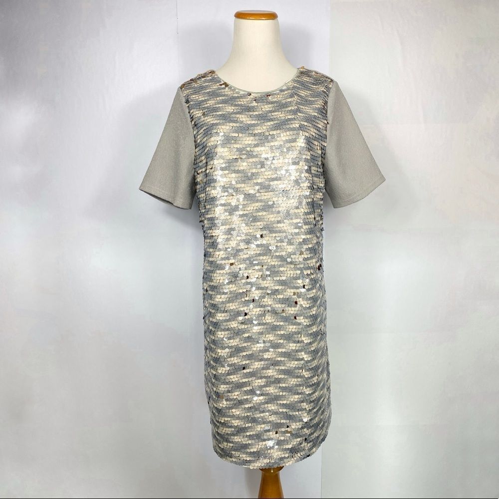NEW GIANNI BINI Razzle Dazzle Metallic Sequins Cocktail Party Mini Shift Dress - Picture 6 of 8